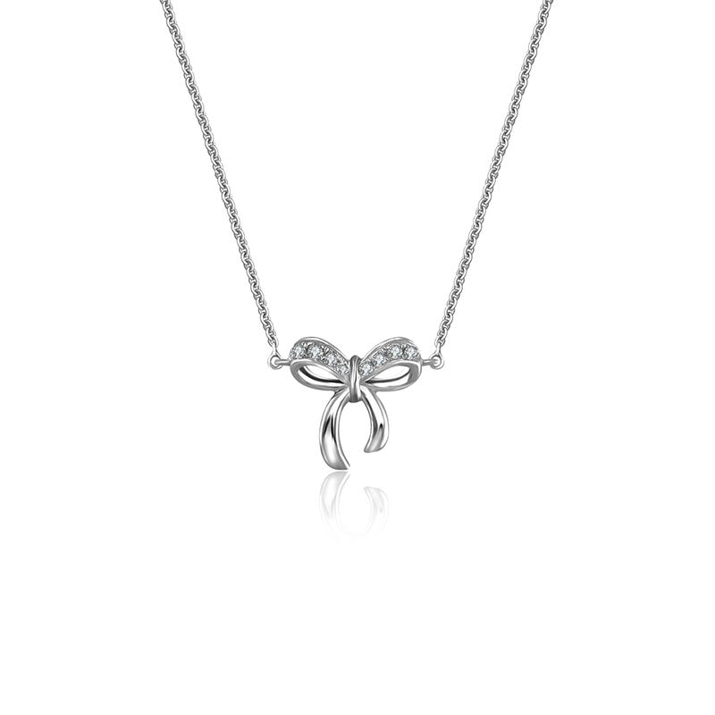 18k Gold Ribbon Bow Diamond Necklace - Genevieve Collection