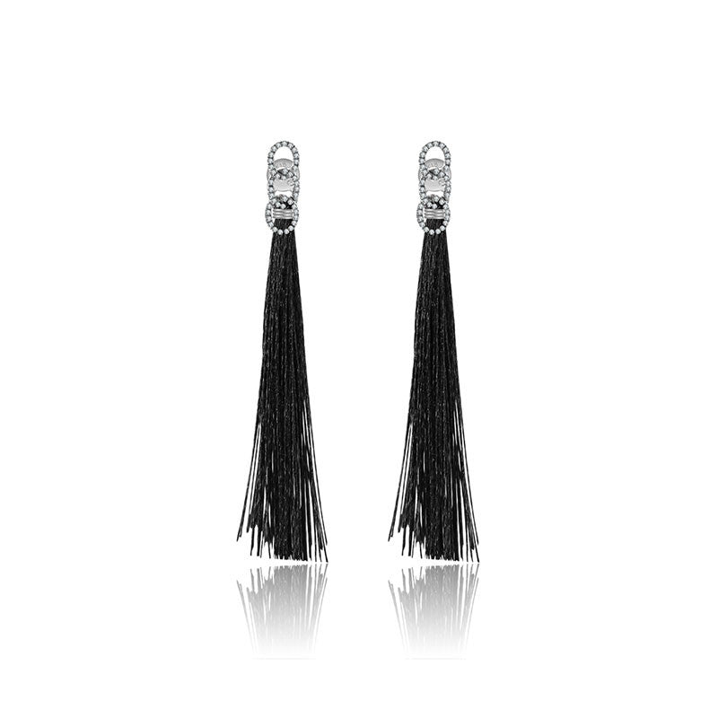 18k Gold Chain Shape Tassel Diamond Earring - Genevieve Collection