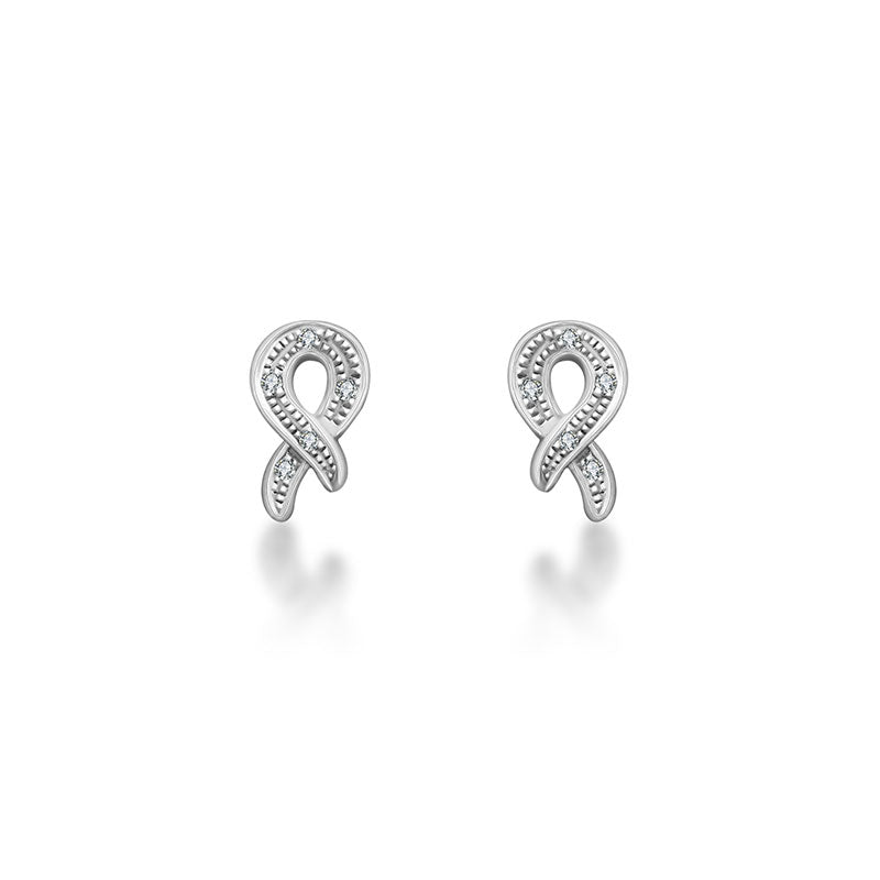 18k Gold Ribbon Stud Diamond Earring - Genevieve Collection