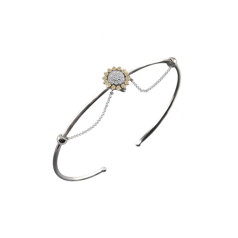 18k Gold Sun Flower Shape Diamond Bangle - Genevieve Collection