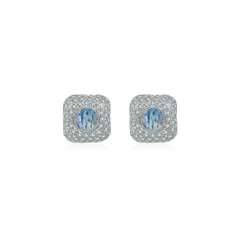 18k Gold Hollow Cube Diamond Earring With Topaz - Genevieve Collection