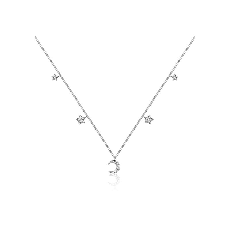 18k Gold Moon & Star Shape Diamond Necklace / Choker - Genevieve Collection