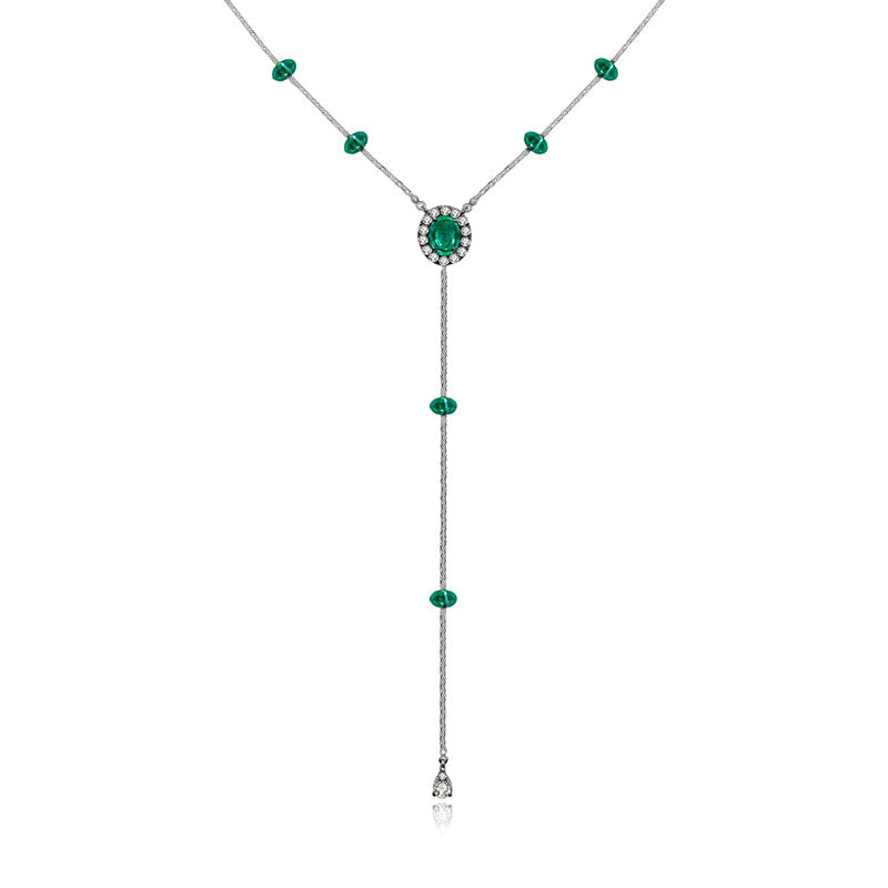 18k Gold By the Yard Emerald Dangle Necklace - Genevieve Collection