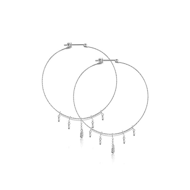 18k Gold Wire Style Hoop Diamond Earring with Titanium - Genevieve Collection
