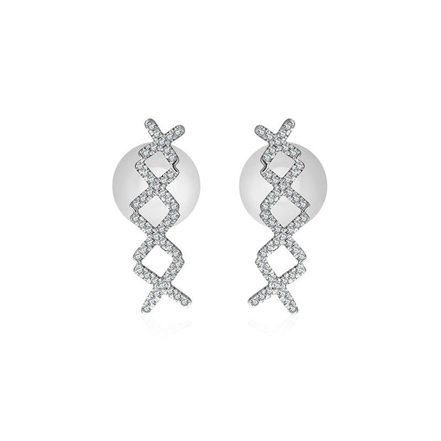 18k Gold Quadruple Cross Diamond Earring - Genevieve Collection