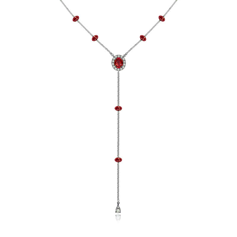 18k Gold By the Yard Ruby Dangle Necklace - Genevieve Collection