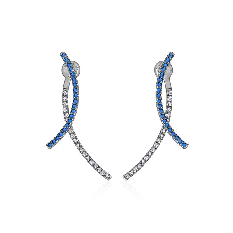 18k Gold Double Curve Diamond Earring With Sapphire - Genevieve Collection