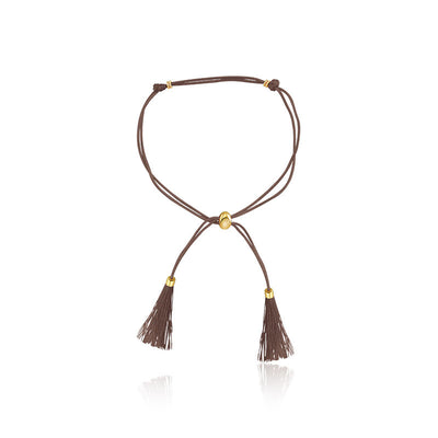 18k Gold Brown Tassel Bracelet with Gold Beads - Genevieve Collection