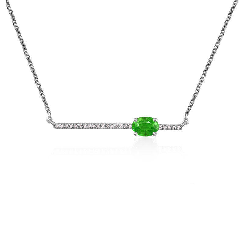 18k Gold Line Diamond Necklace with Emerald - Genevieve Collection