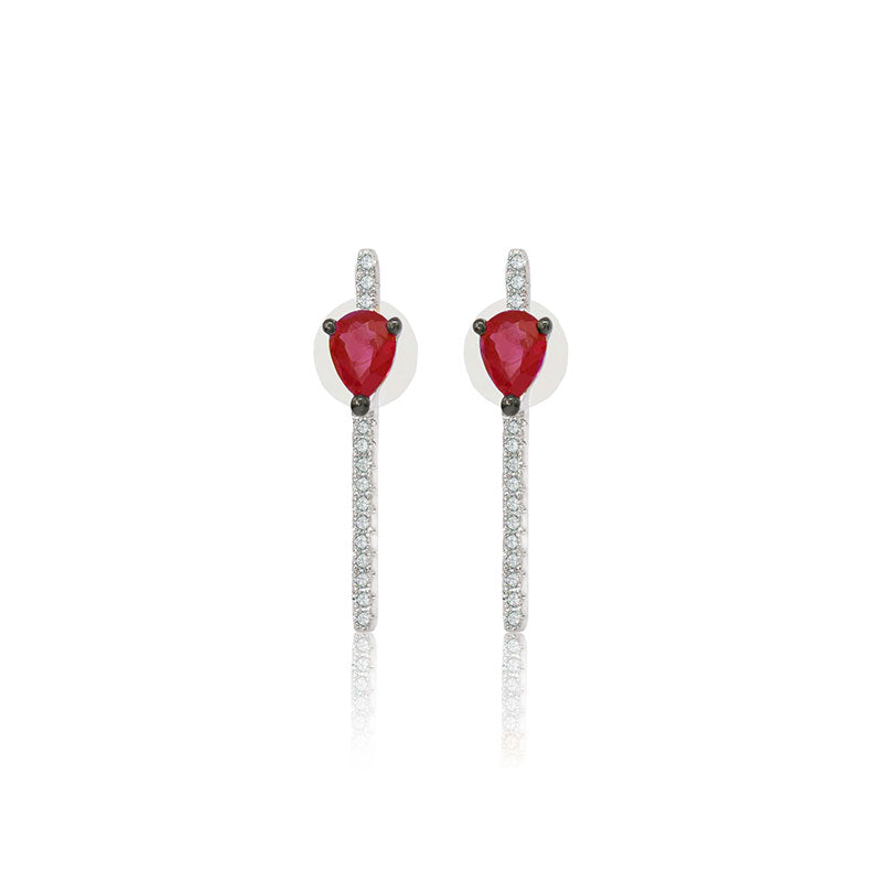 18k Gold Line Diamond Earring with Ruby - Genevieve Collection