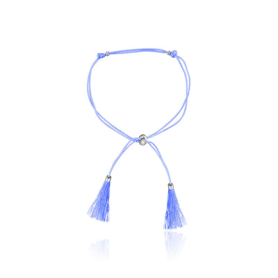 18k Gold Light Blue Tassel Bracelet with Gold Beads - Genevieve Collection