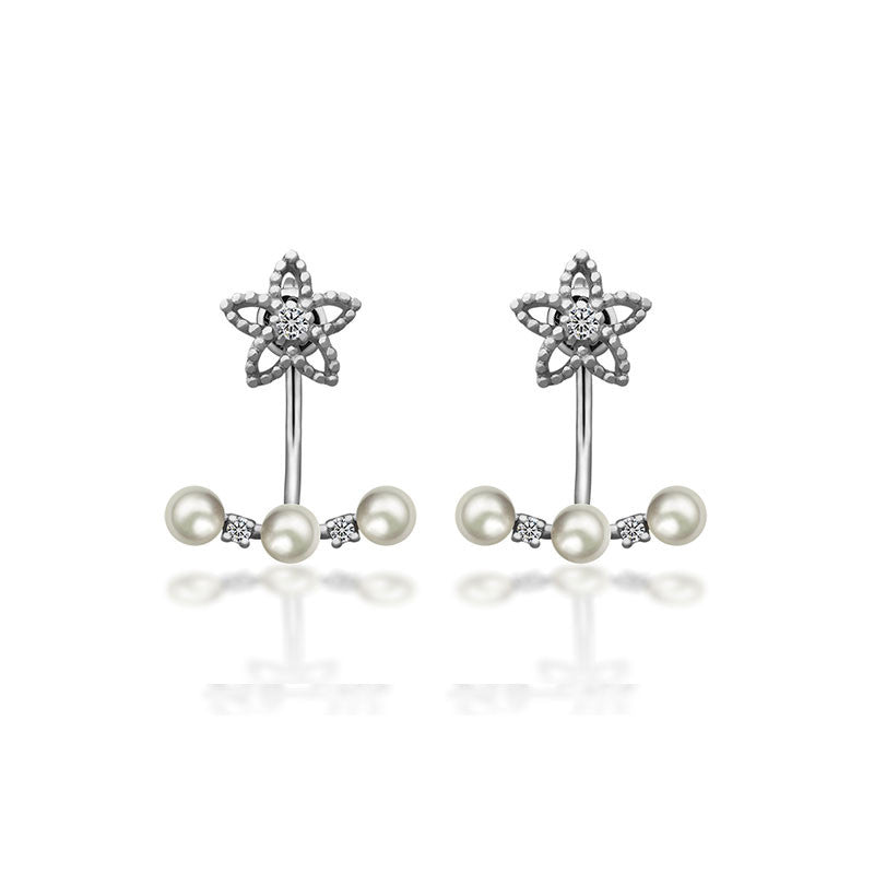 18k Gold Petite Fleur With Pearl Jacket Earring - Genevieve Collection