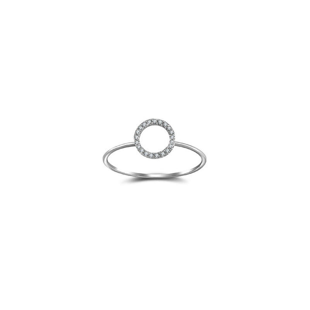 18k Gold Hollow Round Pave Diamond Ring - Genevieve Collection