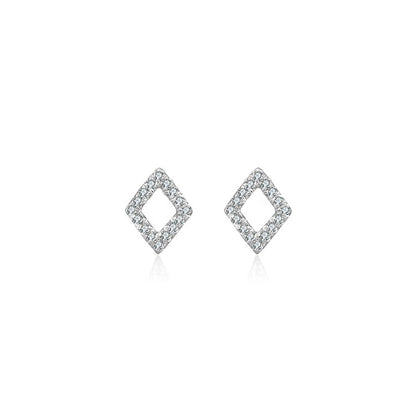 18k Gold Hollow Diamond Shape Diamond Earring - Genevieve Collection