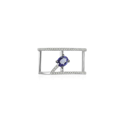 18k Gold Diamond Double Ring with Sapphire - Genevieve Collection