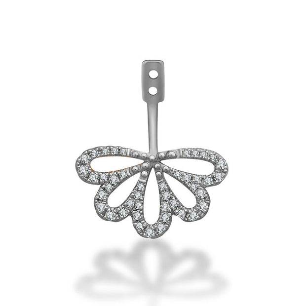 18K Gold Flower Shape Single Earring Jacket With Round Diamond (Half Pair) - Genevieve Collection