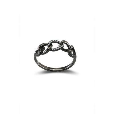 18k Gold Chain Shape Diamond Ring With Black Gold - Genevieve Collection