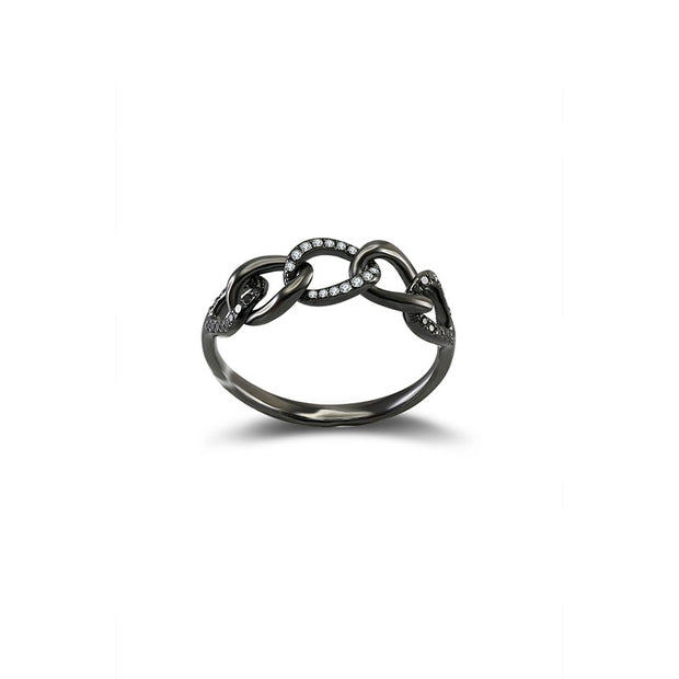 18k Gold Chain Shape Diamond Ring With Black Gold - Genevieve Collection