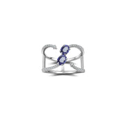18k Gold Double Sapphire Connected Diamond Ring - Genevieve Collection