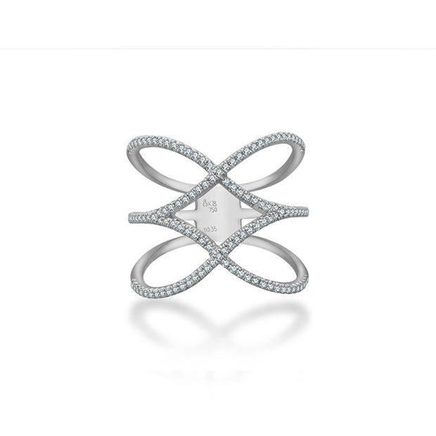 18k Gold Double Wave Diamond Ring - Genevieve Collection