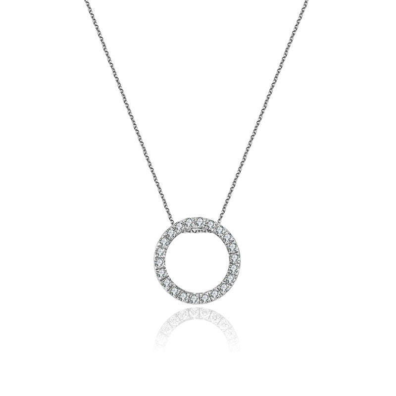 18k Gold Hollow Round Shape Diamond Necklace - Genevieve Collection