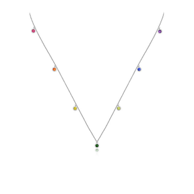 18k Gold Raindow Color Gemstone Necklace / Choker - Genevieve Collection