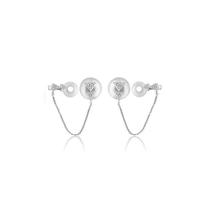 18k Gold Double Triangle Dangling Diamond Ear Cuff - Genevieve Collection