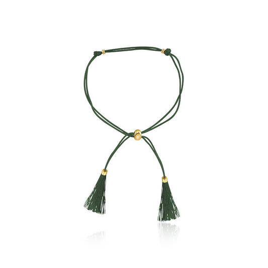 18k Gold Dark Green Tassel Bracelet with Gold Beads - Genevieve Collection