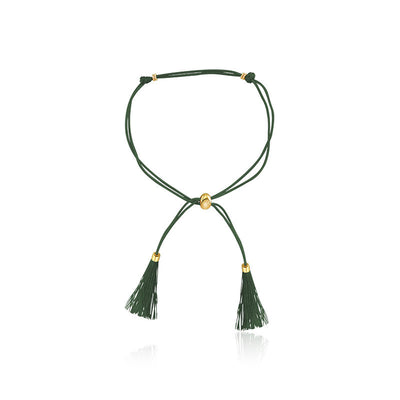 18k Gold Dark Green Tassel Bracelet with Gold Beads - Genevieve Collection