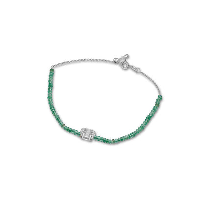 18k Gold Emerald Beaded with Square Shape Diamond Bracelet - Genevieve Collection