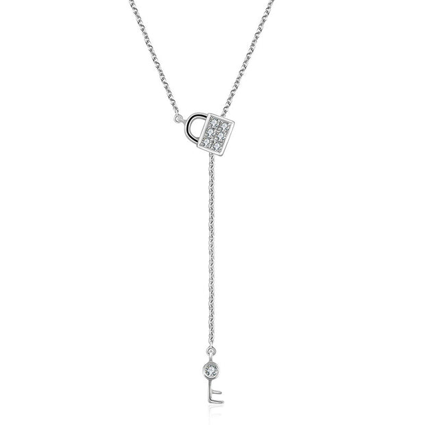 18k Gold Lock And Key Shape Adjustable Diamond Necklace - Genevieve Collection
