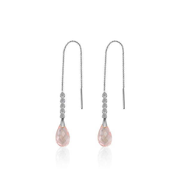 18k Gold Pink Quartz Chain Diamond Earring - Genevieve Collection