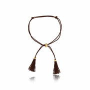 18k Gold Dark Brown Tassel Bracelet with Gold Beads - Genevieve Collection