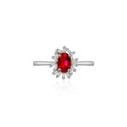 18k Gold Ruby Ring Surrounded by Irregular Shape Diamond - Genevieve Collection