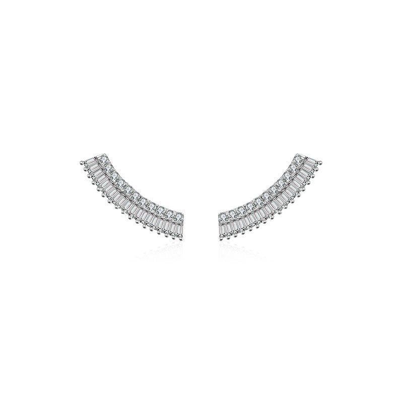 18k Gold Curve Shape with Rectangle Diamond Earring - Genevieve Collection