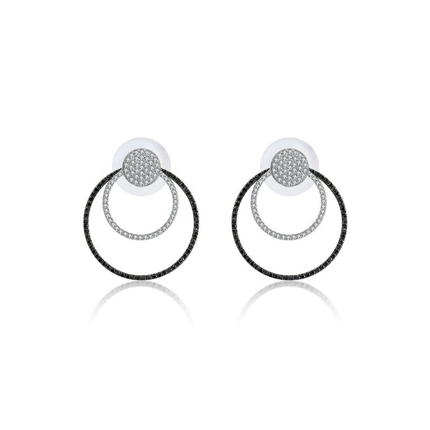 18k Gold Double Circle Diamond Earring With Black Diamond - Genevieve Collection