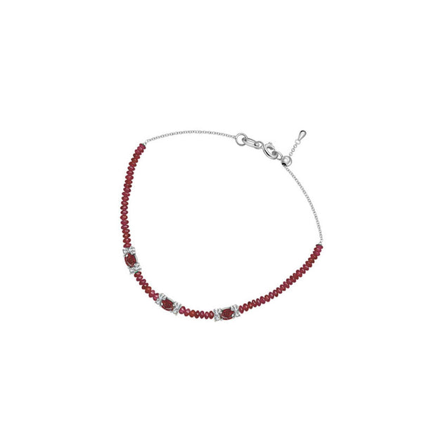 18k Gold Triple Ruby Diamond Bracelet with Beaded Ruby - Genevieve Collection
