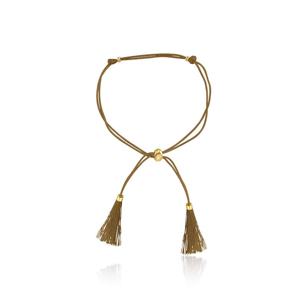 18k Gold Golden Brown Tassel Bracelet with Gold Beads - Genevieve Collection
