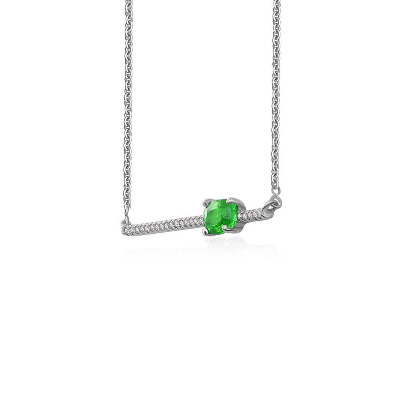 18k Gold Line Diamond Necklace with Emerald - Genevieve Collection