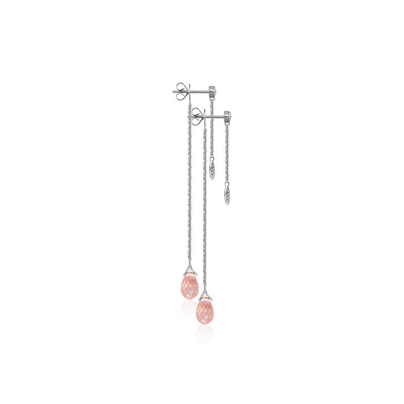 18k Gold Pink Quartz Chain Diamond Earring - Genevieve Collection