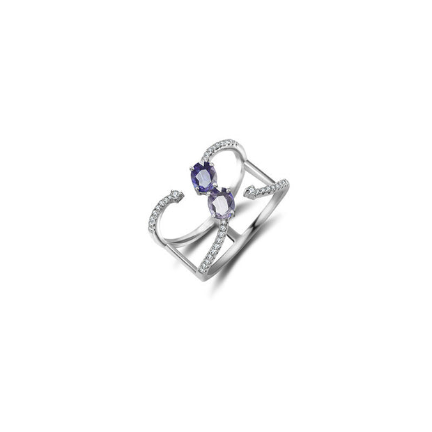 18k Gold Double Sapphire Connected Diamond Ring - Genevieve Collection