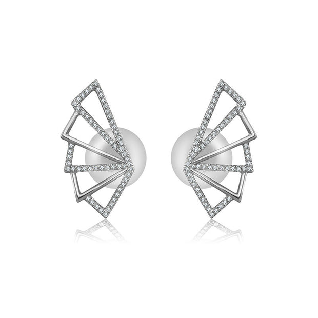 18k Gold Fan Shape Diamond Earring - Genevieve Collection