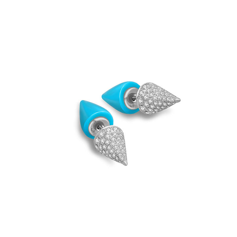 18k Gold 2 Ways Turquoise Diamond Earring in Cone Shape - Genevieve Collection