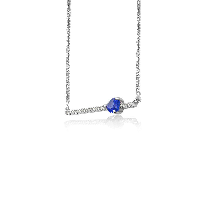 18k Gold Line Diamond Necklace with Drop Shape Sapphire - Genevieve Collection