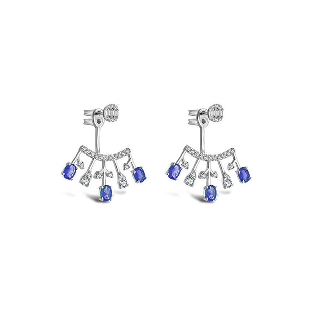 18k Gold Diamond Ear Jacket with Sapphire - Genevieve Collection