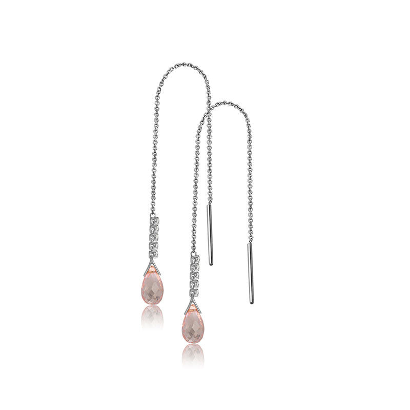 18k Gold Pink Quartz Chain Diamond Earring - Genevieve Collection