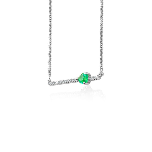 18k Gold Line Diamond Necklace with Drop Shape Emerald - Genevieve Collection