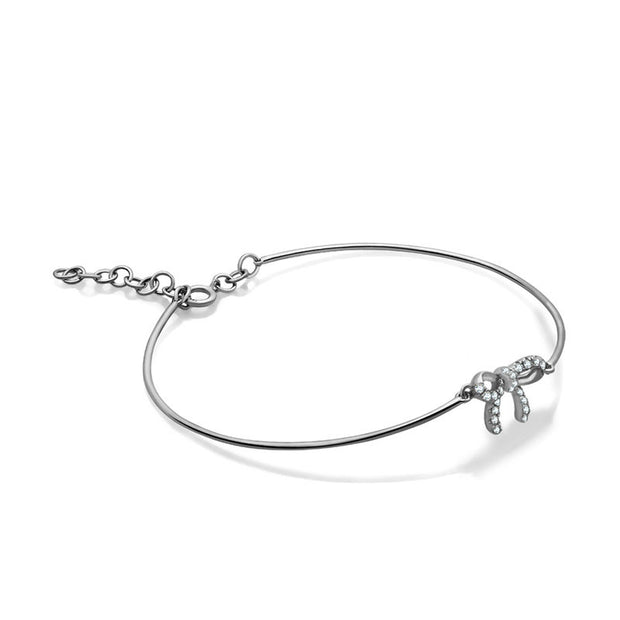 18k Gold Diamond Ribbon Bow Bangle - Genevieve Collection