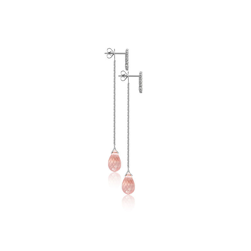 18k Gold Pink Quartz Chain Diamond Earring With Drop Shape - Genevieve Collection