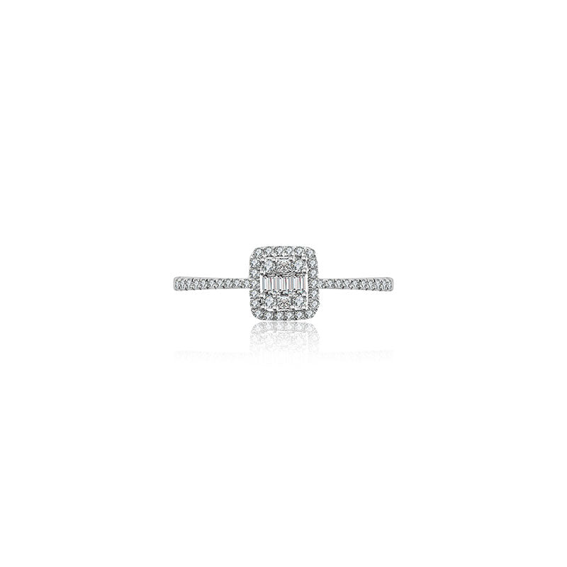 18k Gold Double Halo Diamond Ring - Genevieve Collection